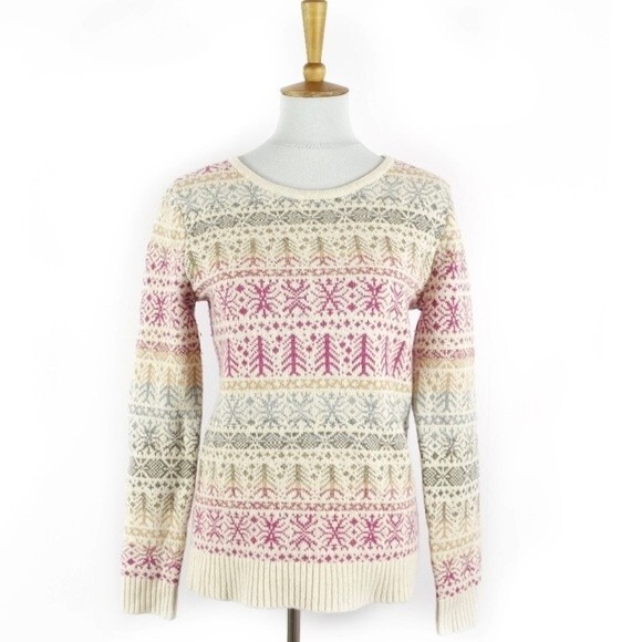 Garnet Hill Merino Wool Fairisle Round Neck Sweater M NWOT - Picture 1 of 11